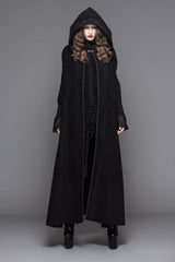 Black Detachable Feather 3D Ribbons Decorated Woollen Hooded Women's Gothic Cape - Product - 2