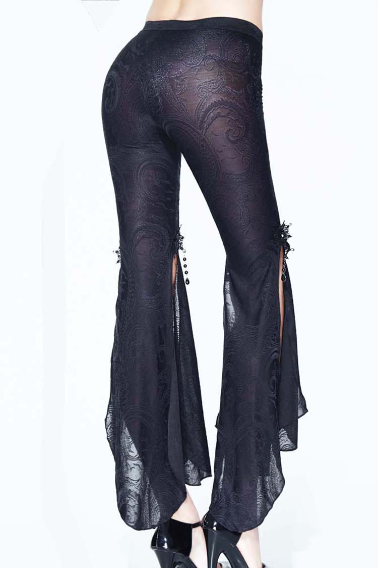 Black Fringe Lace Pendant Ninth Bell-Bottoms Women's Gothic Pants - Product - 11