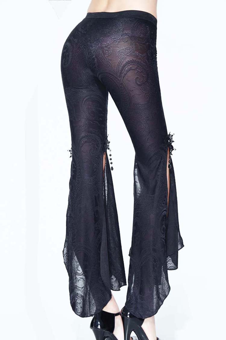 Black Fringe Lace Pendant Ninth Bell-Bottoms Women's Gothic Pants - Product - 11