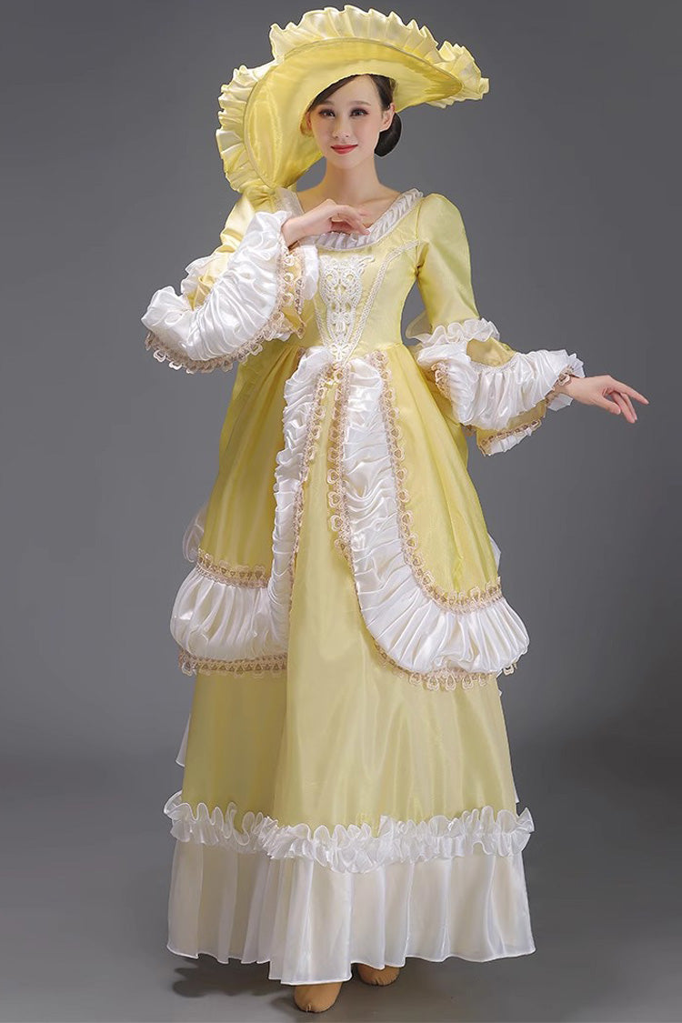 European Style Long Sleeves Multi-layer Ruffle Classic Elegant Princess Victorian Dress 3 Colors - Yellow - 10