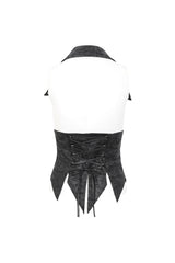 Black Irregular Lace Up Women's Gothic Vest With Detachable Collar - Product - 9