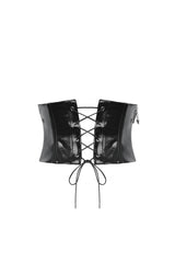 Black Lace-Up Buckled Women's Punk Patent Leather Underbust Corset - Product - 16