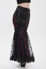 Black/Red Double-Layered Embroidered Lace Slim Pearl-Decorated Women's Gothic Skirt - Product - 2