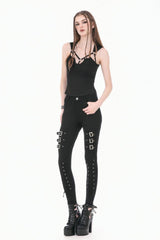 Black Cut-Out Ring Women's Punk Fitted Tank Top - Product - 10