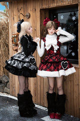[Letters & Poems · Snowy Night Serenade] Triple-Layered Print Ruffle Bowknot Sweet Lolita Jsk Dress Set 2 Colors - Product - 4