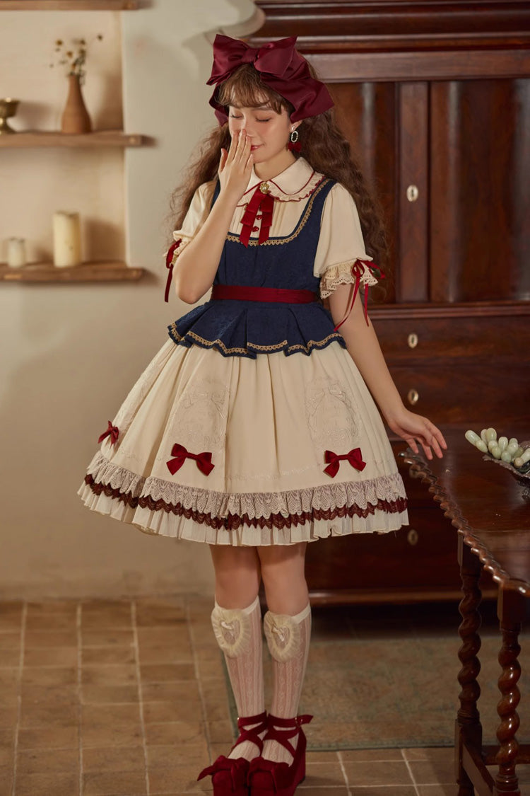 Multi-Color Snow White Lapel Collar Ruffle Short Sleeves Sweet Lolita Dress - Product - 5