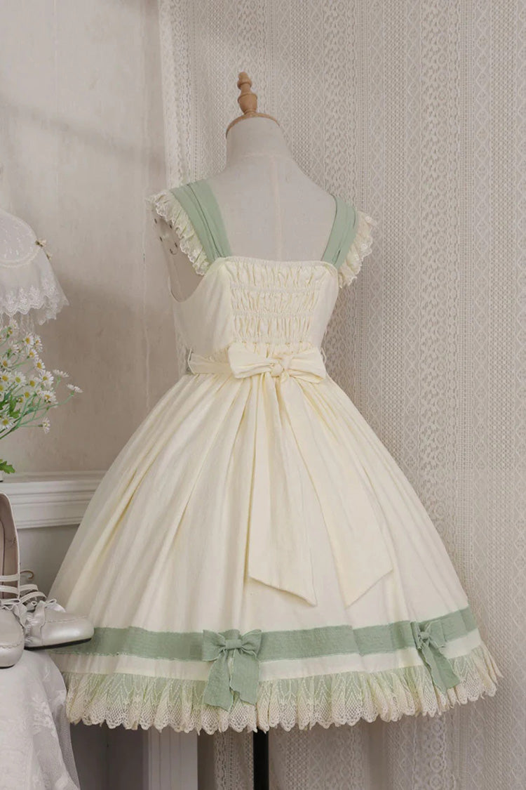 White/Green Country Style Daisy Poem Elegant Boat Neck High Waisted Sweet Lolita Jsk Dress - Product - 9