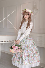 White [Afternoon Tea] Floral Printed Ruffled Sweet Lolita Skirt - Product - 4
