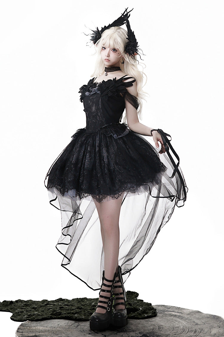 Black [Black Swan's Prayer] Sleeveless Ruffle Bowknot Gothic Ballet Lolita Jsk Dress - Product - 10