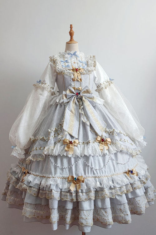 Blue Hanayome Bowknot Princess Multi-Layer Ruffled Sweet Lolita JSK Dress - Blue - 1