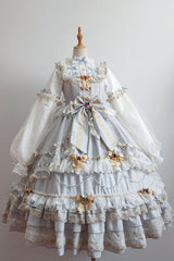 Blue Hanayome Bowknot Princess Multi-Layer Ruffled Sweet Lolita JSK Dress - Blue - 1