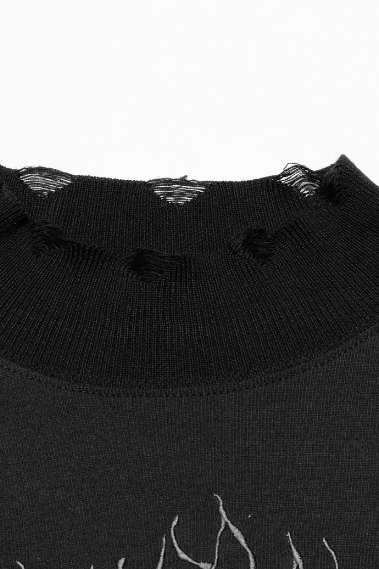 High Collar Long Sleeves Font Embroidery Slim Women's Punk T-Shirt 2 Colors - Product - 13