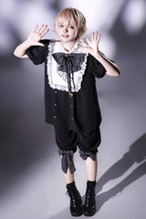 Black/White [Rabbit Hole] Long Sleeves Bow Gothic Prince Ouji Lolita Set - Product - 8