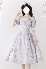 [Forest Basket] Print Short Sleeves Ruffle Lace Sweet Elegant Lolita Dress 6 Colors - Product - 15