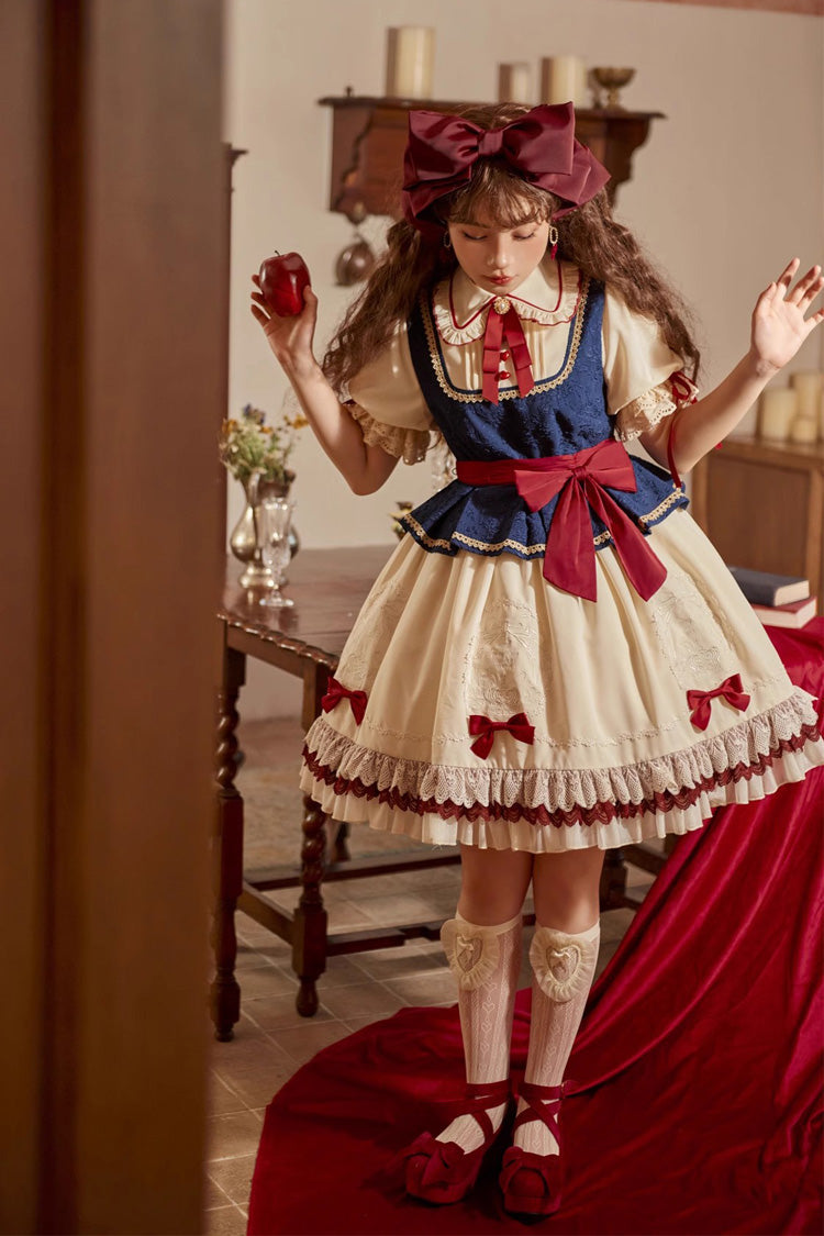 Multi-Color Snow White Lapel Collar Ruffle Short Sleeves Sweet Lolita Dress - Product - 2