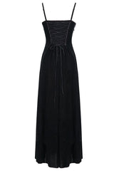 Red Front Chest Decals Dense Velvet Long Women's Gothic Sling Dress - Product - 10