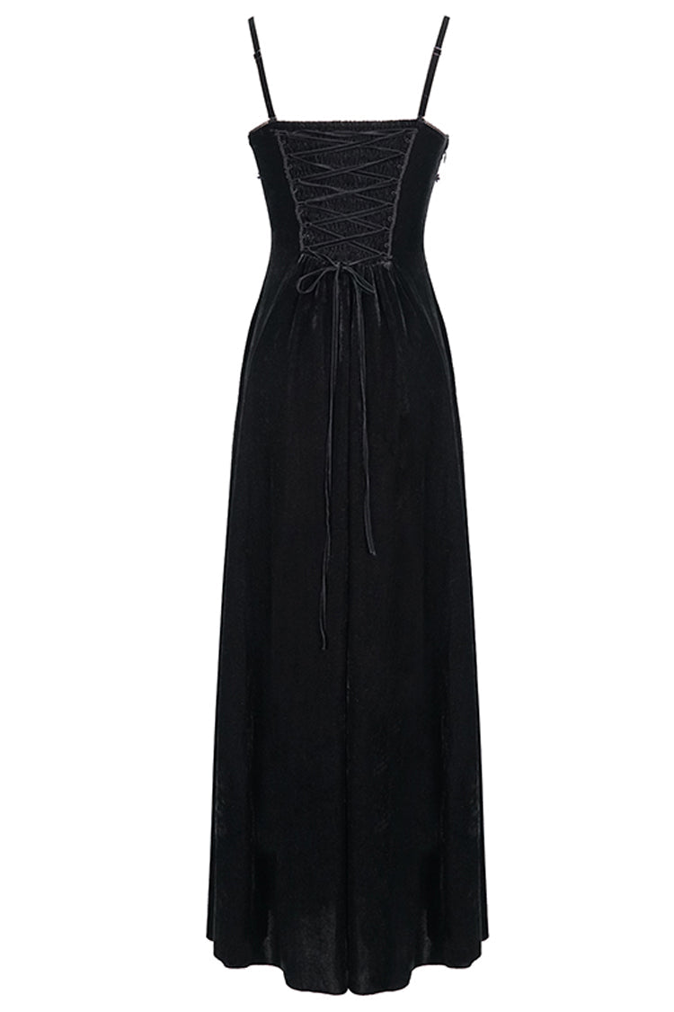 Red Front Chest Decals Dense Velvet Long Women's Gothic Sling Dress - Product - 10