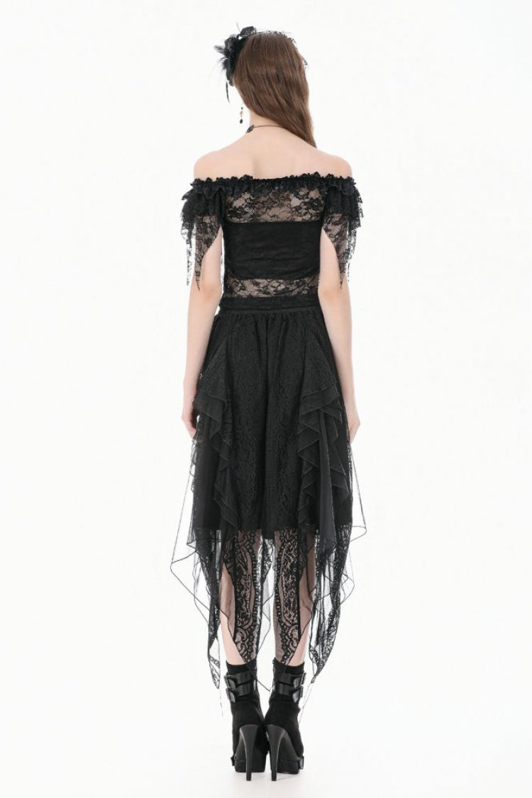 Black Off Shoulder Floral Sheer Lace Women's Gothic Top - Product - 4