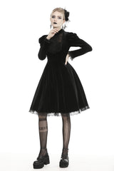 Black Lace Long Puff Sleeves Women's Gothic Velet Dress - Product - 10
