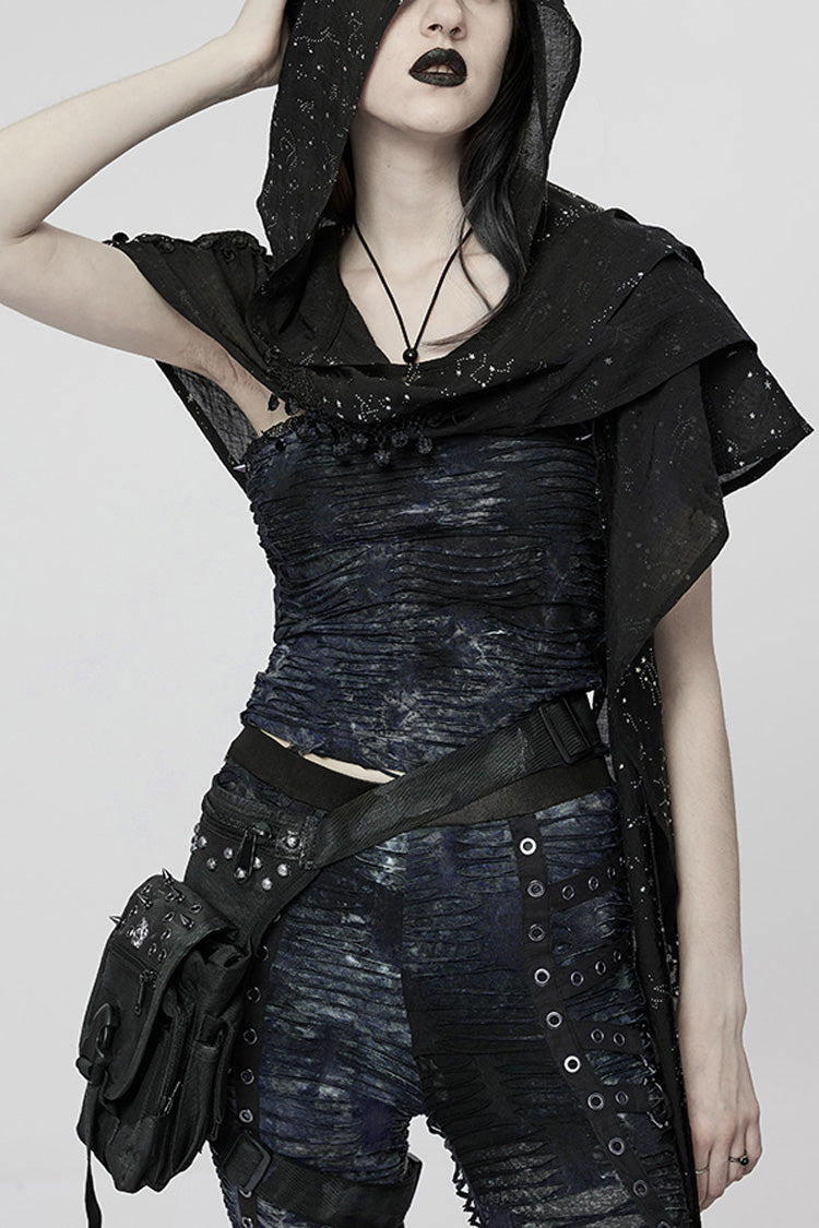 Star Print Hollow Hooded Women's Gothic Scarf 2 Colors - Black/Silver - 9