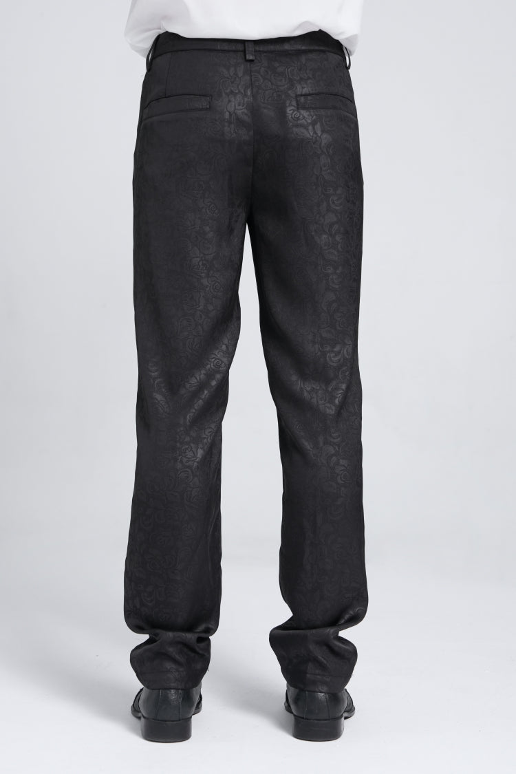 Black Floral Print Embroidery Men's Gothic Suit Pants - Product - 3