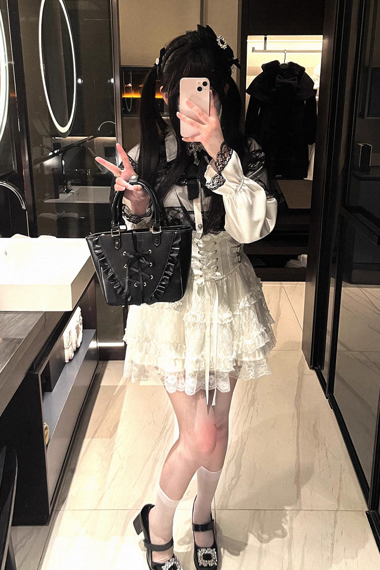 [Mist Veil] Long Sleeves Hollow Lace Jirai Kei Blouse 3 Colors - Product - 8