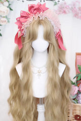 Gold Curtain Bangs Long Curls Hair Versatile Sweet Lolita Wig - Product - 2
