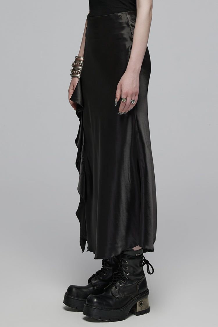 Black Ruffle Slim Asymmetric Women's Gothic Skirt - Product - 2