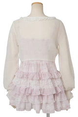 Jirai Kei Long Sleeves Multi-Layered Printed Ruffled Bow Sweet Dress 3 Colors - Product - 11