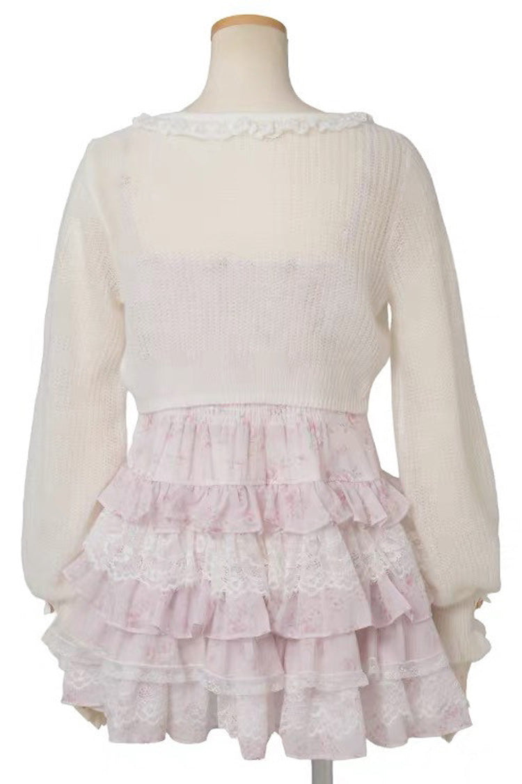 Jirai Kei Long Sleeves Multi-Layered Printed Ruffled Bow Sweet Dress 3 Colors - Product - 11
