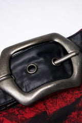 Black/Red Abstract Print Metal Buckle Leather Buckle Women's Steampunk Skirt - Product - 6