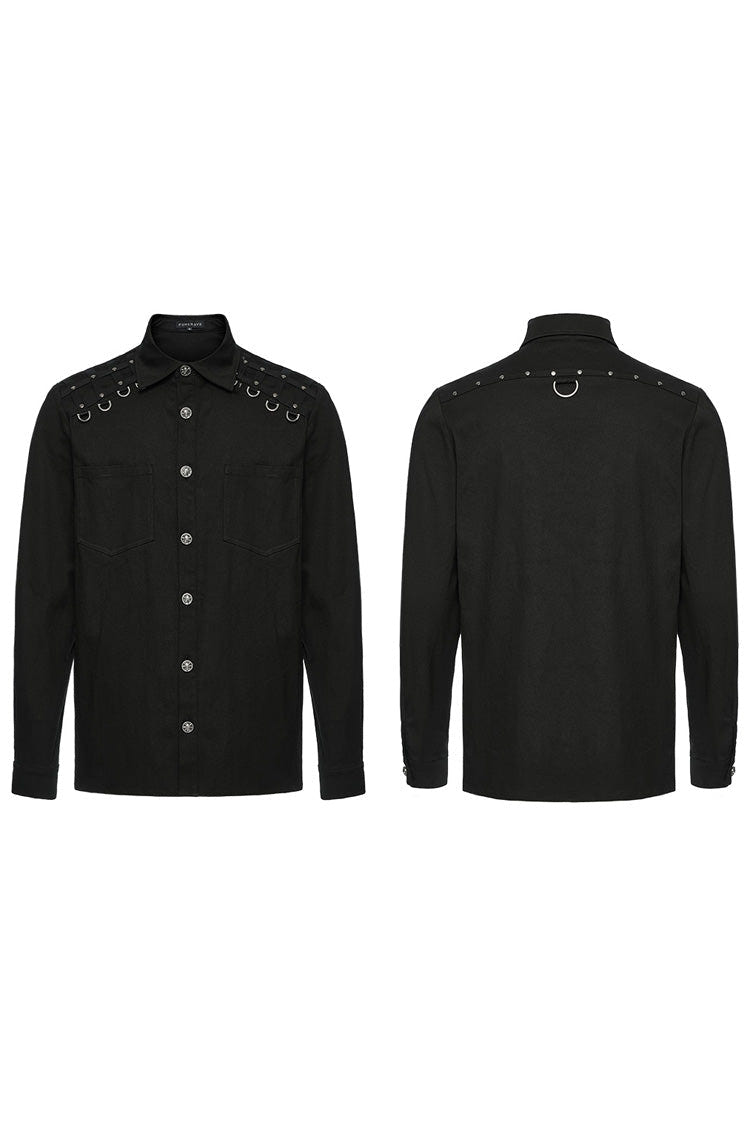 Black Lapel Collar Long Sleeves Rings Men's Punk Blouse - Product - 5