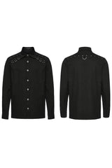 Black Lapel Collar Long Sleeves Rings Men's Punk Blouse - Product - 5