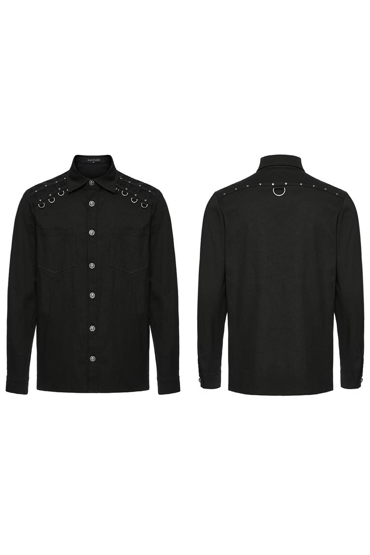 Black Lapel Collar Long Sleeves Rings Men's Punk Blouse - Product - 5