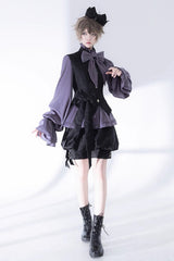 Purple Hunting Rabbits Long Sleeves Bowknot Gothic Vintage Ouji Fashion Lolita Blouse - Product - 4