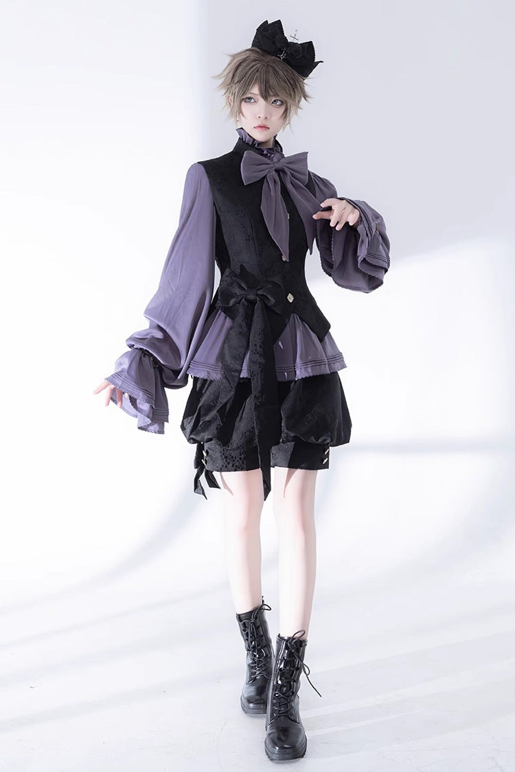Purple Hunting Rabbits Long Sleeves Bowknot Gothic Vintage Ouji Fashion Lolita Blouse - Product - 4