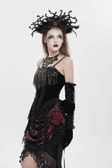 Black Lace-Up Women's Gothic Embroidered Tassels  Overbust Corset - Product - 11