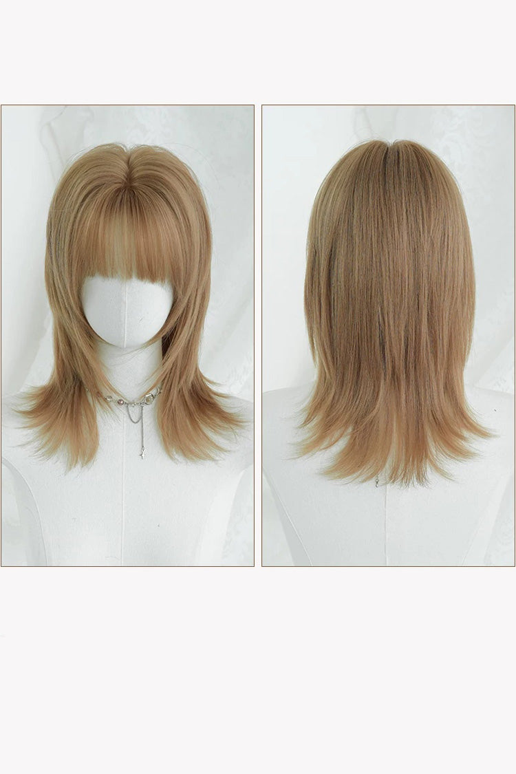 Chestnut Linen Wolf Cut Samurai Style Clavicle‑Length Sweet Lolita Full Wig - Product - 6