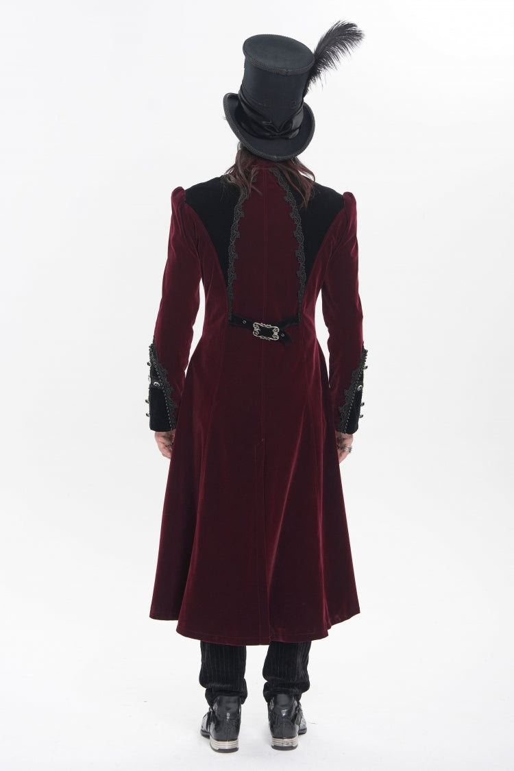 Red Stand Collar Long Sleeves Embroidered Color-Blocked Buckled Zippered Men's Gothic Palace Jacket - Product - 4