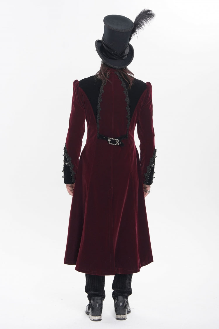 Red Stand Collar Long Sleeves Embroidered Color-Blocked Buckled Zippered Men's Gothic Palace Jacket - Product - 4