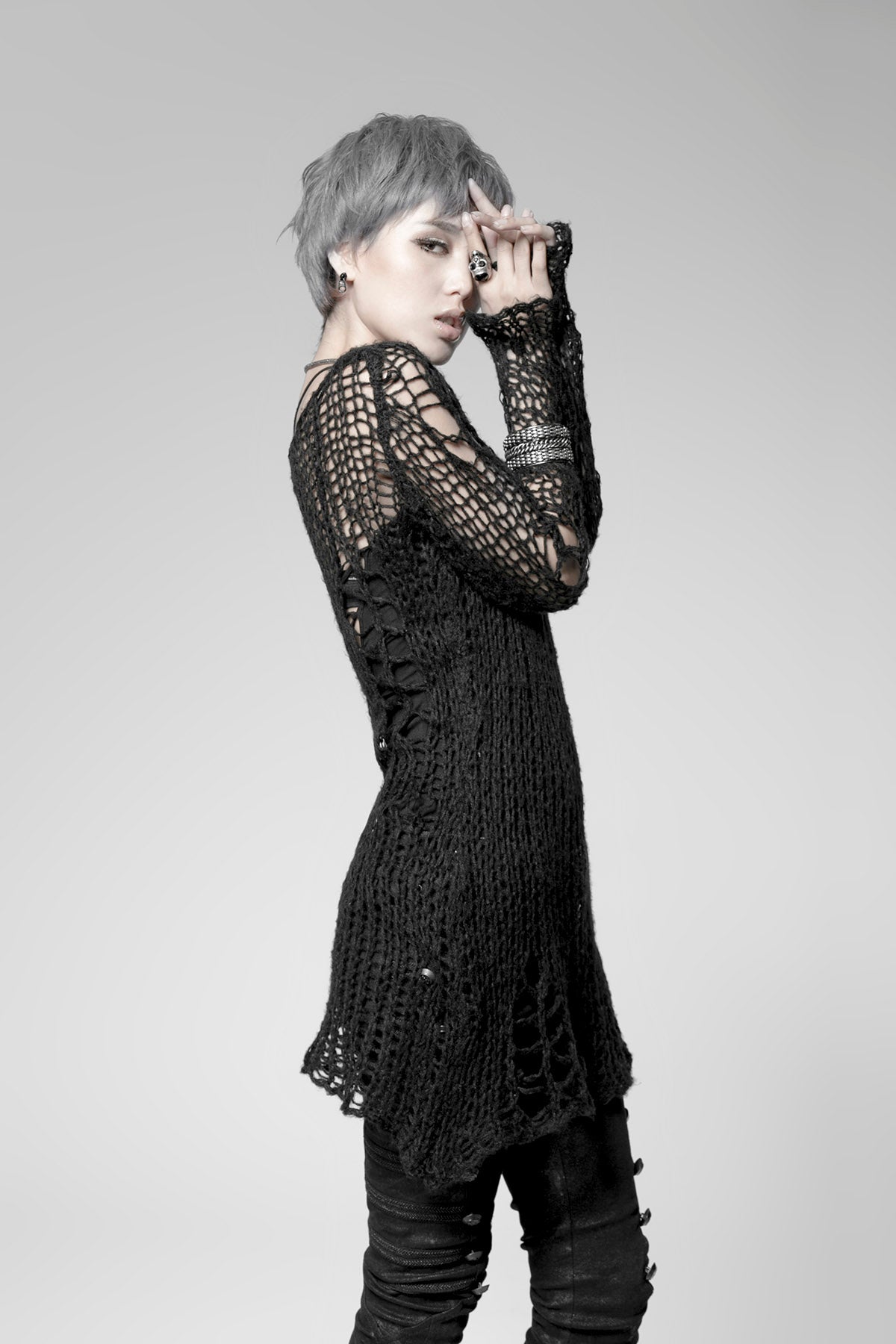 Round Collar Long Sleeves Print Ripped Women's Steampunk Sweater 3 Colors - Product - 10