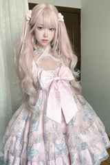 [Ocean Sweetheart] Halterneck Sleeveless Triple-Layered Printed Ruffled Bow Lace Sweet Lolita Strap Dress 5 Colors - Product - 6