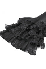 Black Stand Collar Long Trumpet Sleeves Multi-Layered Ruffled Lace Patchwork Lace-Up Women's Victorian Gothic Blouse - Product - 15