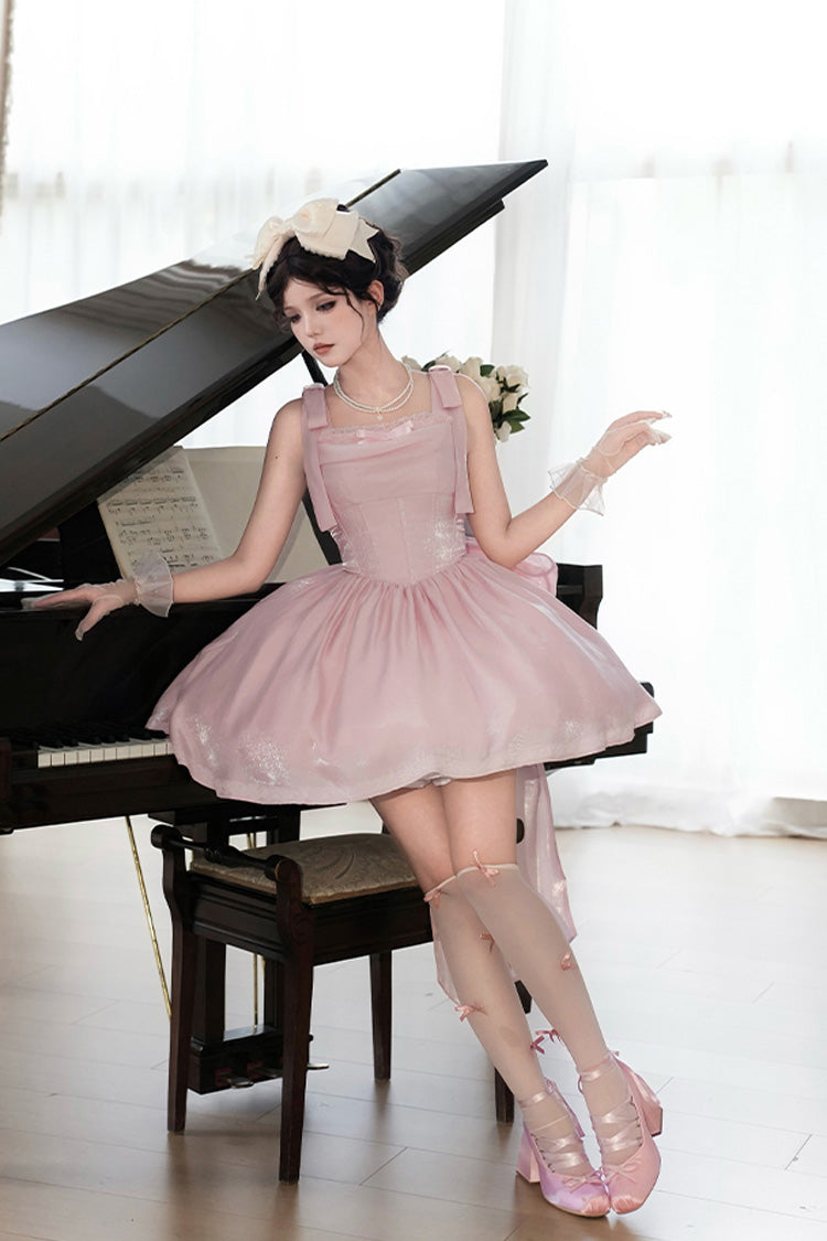 Pink [Foamy Sea] Sleeveless Ruffle Bowknot Fishbone Sweet Lolita Jsk Dress - Product - 4