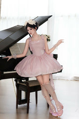 Pink [Foamy Sea] Sleeveless Ruffle Bowknot Fishbone Sweet Lolita Jsk Dress - Product - 4