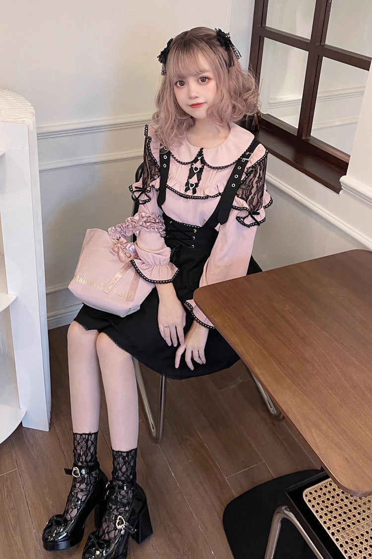 Black Ruffle Bowknot Sweet Jirai Kei Princess Strap Dress - Product - 4