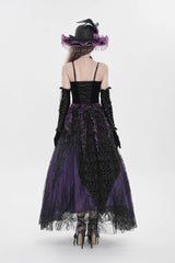 Black/Purple Lace-Up Women's Gothic Embroidered Tassels  Overbust Corset - Product - 4
