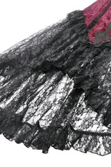 Black/Red Embroidered Velvet Spliced Lace Lace-Up Women's Gothic High/Low Maxi Skirt - Product - 19