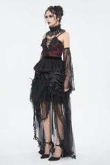 Red Embroidery Stitching Lace Lace-Up Women's Gothic Blouse - Product - 3