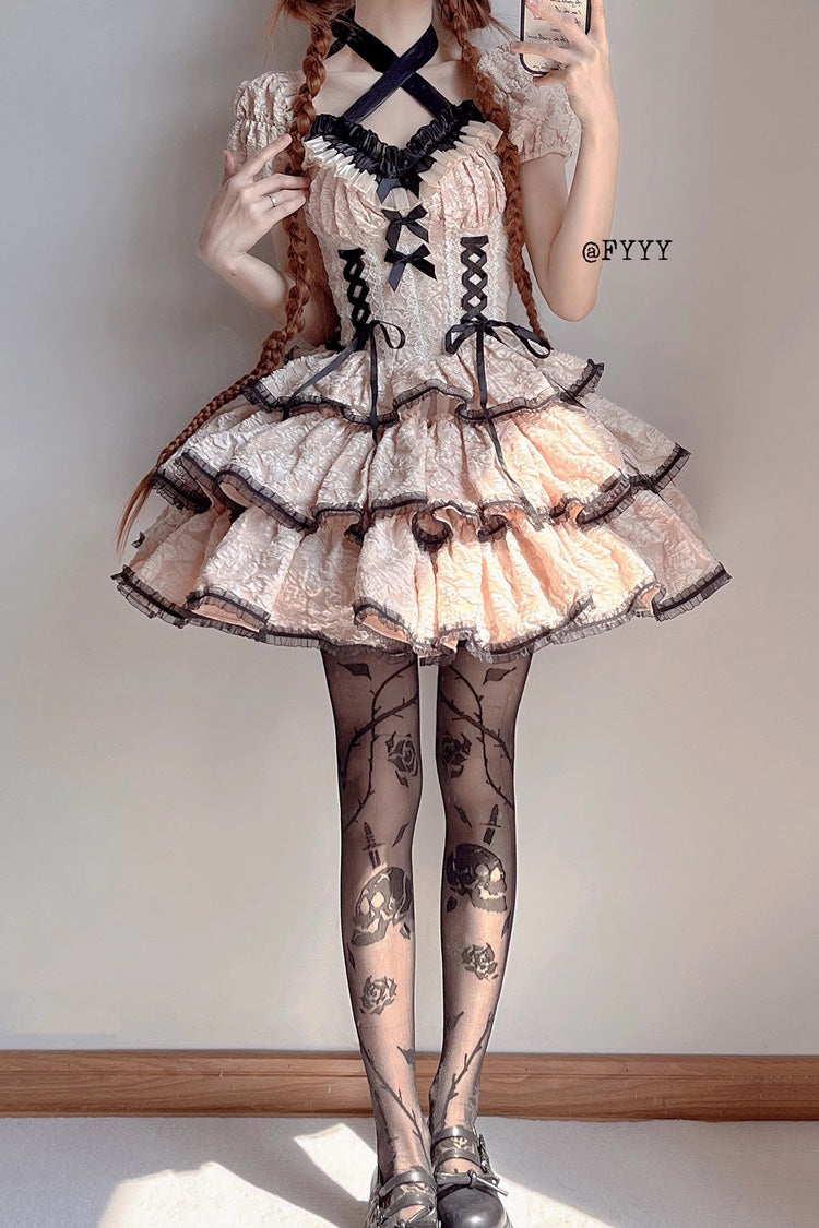 Ivory Medea Kiss Short Sleeves Gothic Lolita Op Tiered Dress - Product - 4